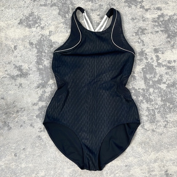 Ivy Park Beyoncé Mesh Panel One Piece Bodysuit Swimsuit Black Athletic Sz S - Picture 7 of 15